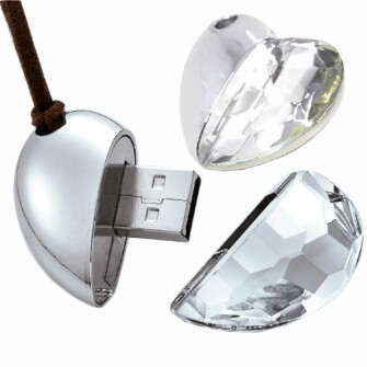 Memoria USB ocultada Crystal Metal 64GB de Chip Jewelry Style Heart
