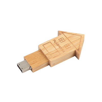 Logotipo personalizado en forma de casa USB de madera con madera natural para regalos de negocios