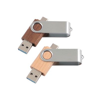 USB tipo A y tipo C juntos USB de memoria de madera con rango de funcionamiento de 0°C a 60°C