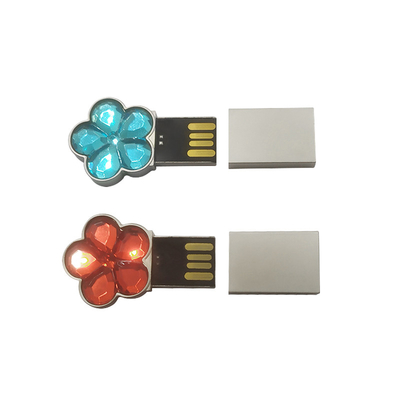 portátil 64g 128g USB Flash Drive de metal en forma de flor Cristal