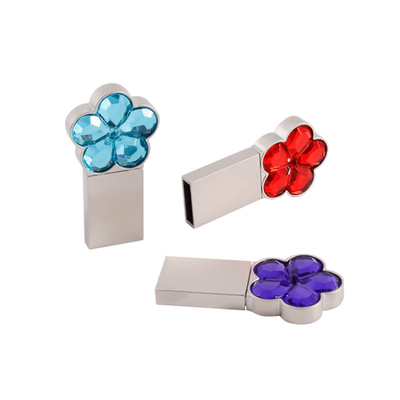 portátil 64g 128g USB Flash Drive de metal en forma de flor Cristal