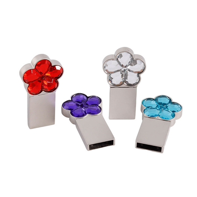 portátil 64g 128g USB Flash Drive de metal en forma de flor Cristal