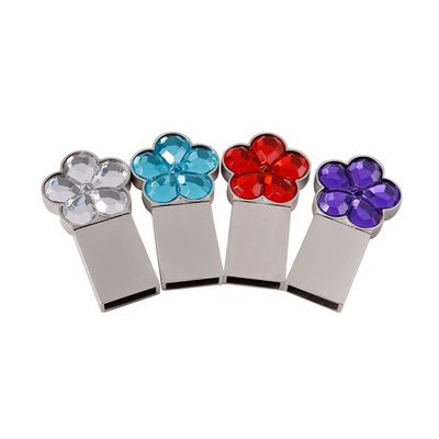 portátil 64g 128g USB Flash Drive de metal en forma de flor Cristal