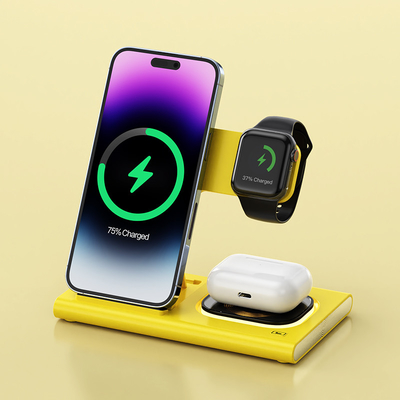Cargador plegable inalámbrico rápido 3 en 1 para relojes y auriculares iPhone