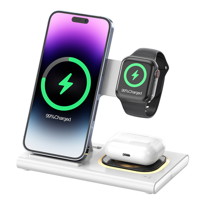 Cargador inalámbrico rápido plegable 3 en 1 15W para teléfono reloj auricular