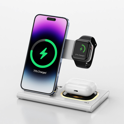 Cargador inalámbrico rápido plegable 3 en 1 15W para teléfono reloj auricular
