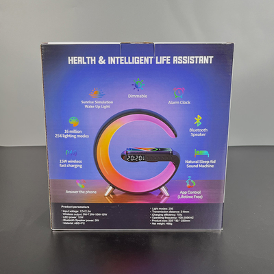 Cargador inalámbrico QI de alto rendimiento 5 en 1 con LED / altavoz / reloj