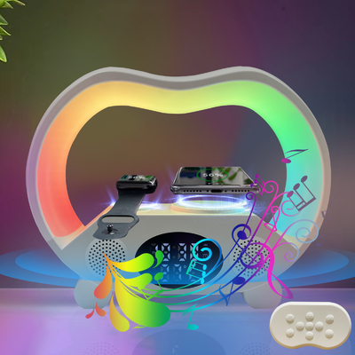 Altavoz de carga rápida de 15W Cargador inalámbrico con luces de colores y material ABS Bluetooth