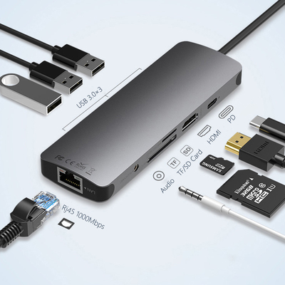 Estación USB 3.0 USB C Hub Adaptador inteligente / centro de tarjetas de memoria con velocidad de transferencia de datos de 5 Gbps