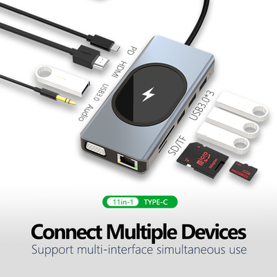 Adaptador de transferencia de datos de puertos múltiples Hub 11 en uno Hasta 5Gbps Velocidad de transferencia Soporta muchos puertos