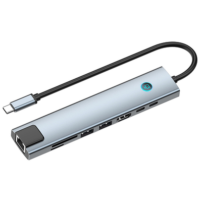 Adaptador multipuerto con lectura de tarjetas de memoria y cuerpo de aluminio