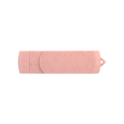 Unidad flash USB tipo C plástico rosa con paja material reciclable y logotipo personalizado
