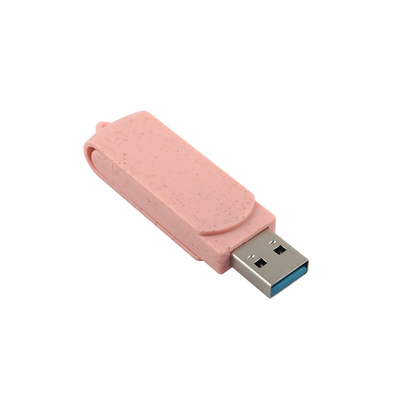 Unidad flash USB tipo C plástico rosa con paja material reciclable y logotipo personalizado