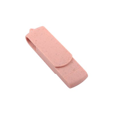 Unidad flash USB tipo C plástico rosa con paja material reciclable y logotipo personalizado