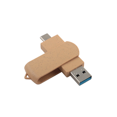 USB de color beige vibrante con logotipo grabado con láser materiales reciclables