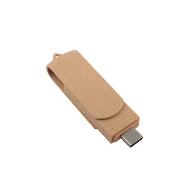 USB de color beige vibrante con logotipo grabado con láser materiales reciclables