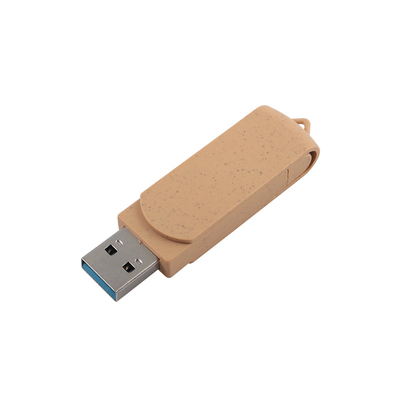 USB de color beige vibrante con logotipo grabado con láser materiales reciclables