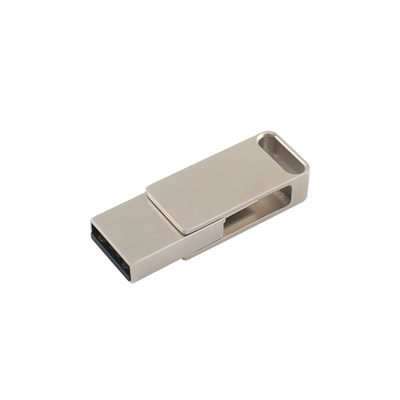 Unidad USB de metal plateado resistente al agua con USB 2.0 y grabado tipo C y logotipo de impresión