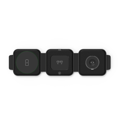 Cargador inalámbrico magnético portátil de tres en uno para cargar teléfonos rápidos en blanco y negro