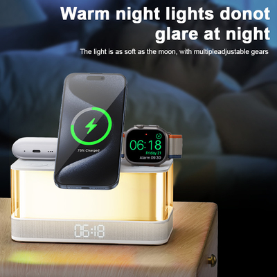 Lámparas coloridas cargador inalámbrico para iPhone iWatch y AirPods con altavoz Bluetooth