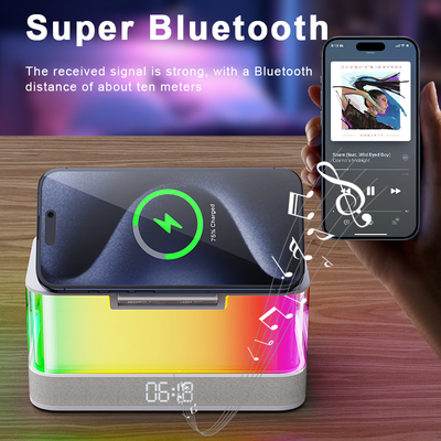 Cargador inalámbrico habilitado para Qi y altavoz Bluetooth con luces coloridas Compatibilidad Dispositivos habilitados para Qi