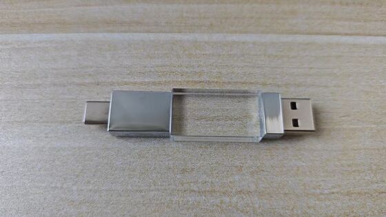 Crystal Usb 3.0 USB A con tipo C Ambos puertos de lectura muy rápido Parte de cristal puede grabar logotipo Parte de metal puede logotipo láser dentro tiene dos chips flash