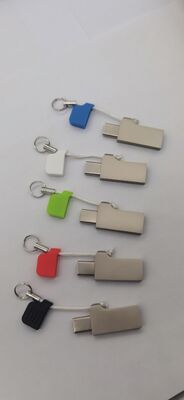 Unidad flash USB tipo C con USB A con cubierta metálica de cadena pequeña que puede imprimir con láser e imprimir el logotipo USB 3.2 y 3.1 de alta velocidad