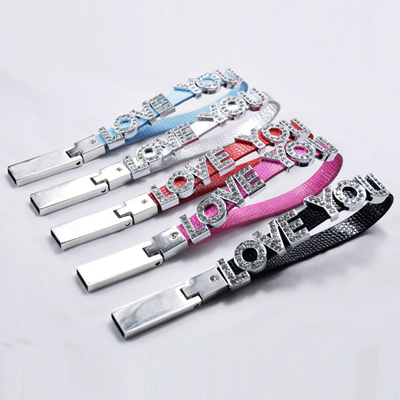 El estilo USB cristalino de la joyería de la pulsera del alfabeto pega el metal 64GB 128GB