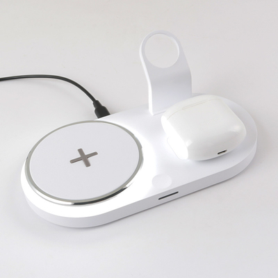 Plástico blanco 4 en 1 cargador inalámbrico para teléfono auricular reloj carga rápida