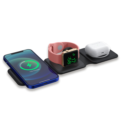 Almohadilla de carga inalámbrica rápida plegable magnética 3 en 1 15W 10W 7.5W 5W