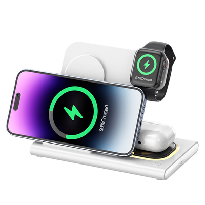 Cargador inalámbrico rápido plegable 3 en 1 15W para teléfono reloj auricular