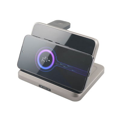 Cargador inalámbrico multifunción de material ABS PC con entrada 5V/2.1A y soporte de caja