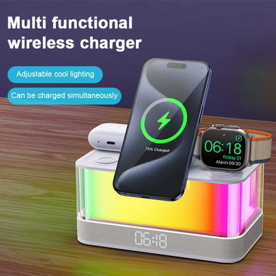 Cargador inalámbrico habilitado para Qi y altavoz Bluetooth con luces coloridas Compatibilidad Dispositivos habilitados para Qi