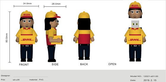 DHL mujer de reparto persona dibujos animados USB flash drive hecho por el diseño del cliente