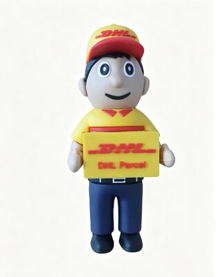 DHL entrega hombre persona dibujos animados USB flash drive hecho por diseño del cliente