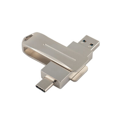 Memoria USB del metal plateado con el tipo uso de C por teléfono y el tipo puerto de la computadora C