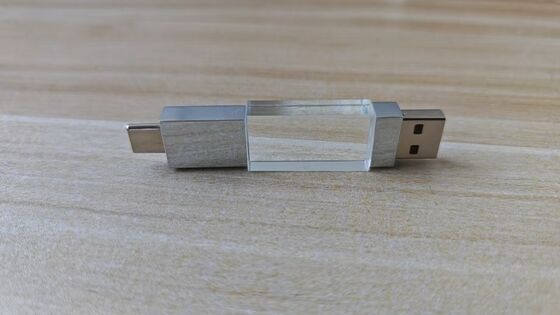 Crystal Usb 3.0 USB A con tipo C Ambos puertos de lectura muy rápido Parte de cristal puede grabar logotipo Parte de metal puede logotipo láser dentro tiene dos chips flash