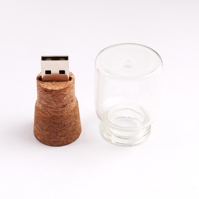 La botella de madera de memoria USB de 16GB 32GB 64GB formó el tapón de cristal del vino