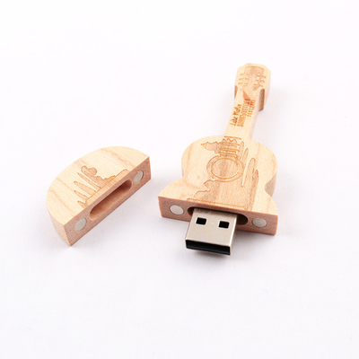 15MB/S 32GB 128GB Memoria USB de madera con forma de guitarra Velocidad rápida